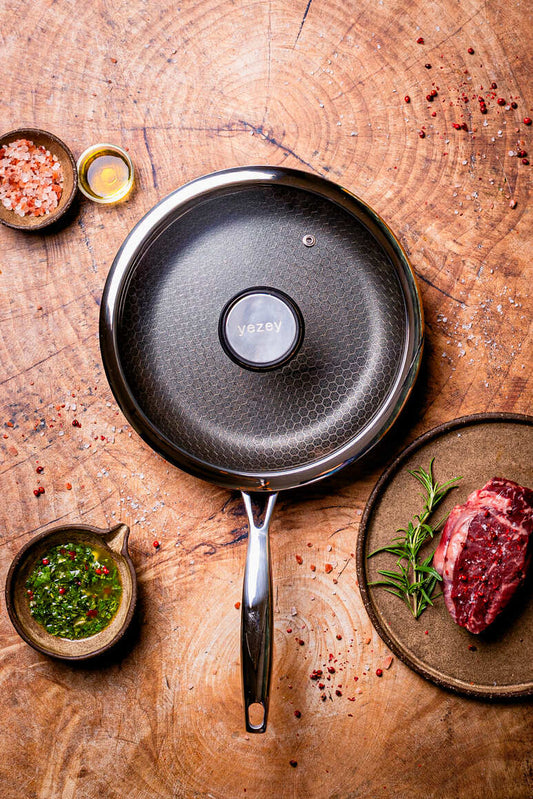 Profesjonalna patelnia 24 cm na indukcje yezey patelnia stalowa zestaw patelni patelnia z pokrywką patelnia ze stali nierdzewnej na indukcje do zmywarki