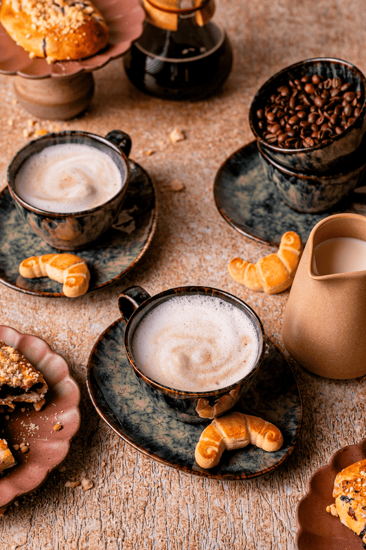 Serwis kawowy żółto zielony Kasai na 4 8 12 osób z kamionki do zmywarki nowoczesny elegancki