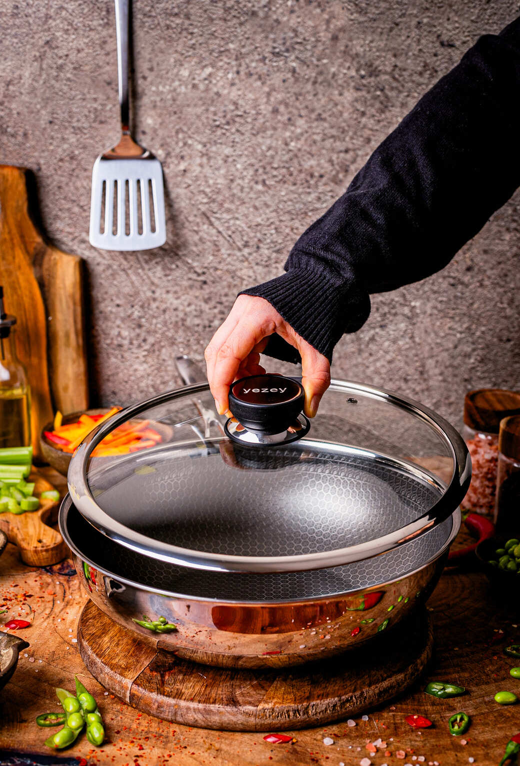 Profesjonalna patelnia wok 30 cm na indukcje yezey patelnia stalowa zestaw patelni patelnia z pokrywką patelnia ze stali nierdzewnej na indukcje do zmywarki