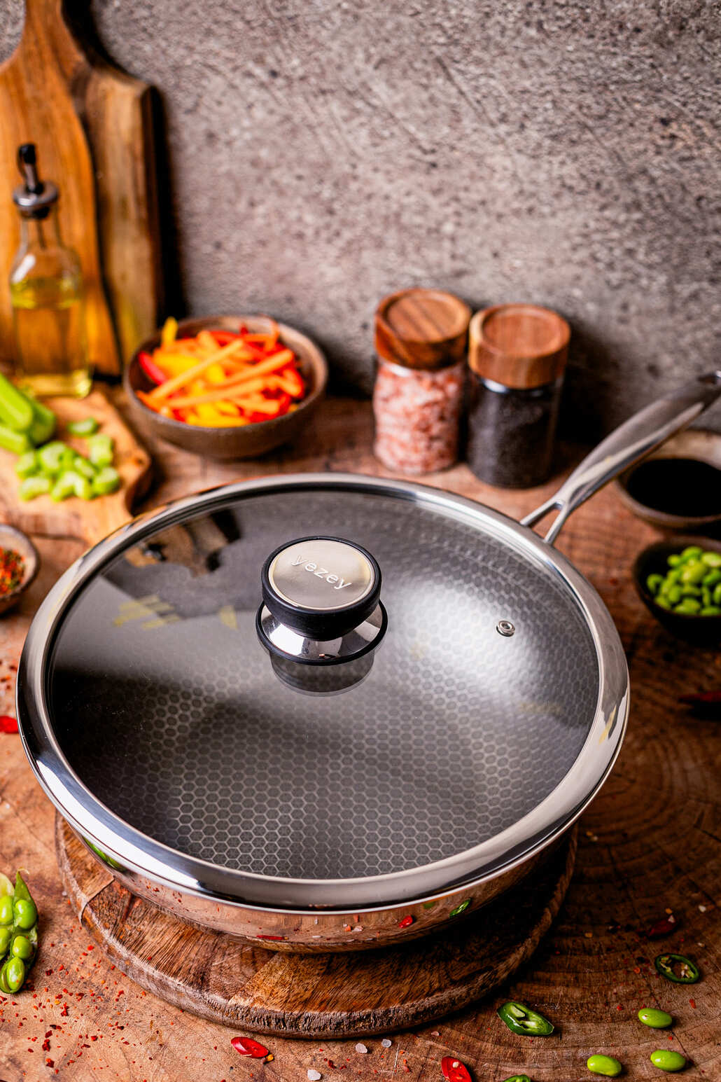 Profesjonalna patelnia wok 30 cm na indukcje yezey patelnia stalowa zestaw patelni patelnia z pokrywką patelnia ze stali nierdzewnej na indukcje do zmywarki