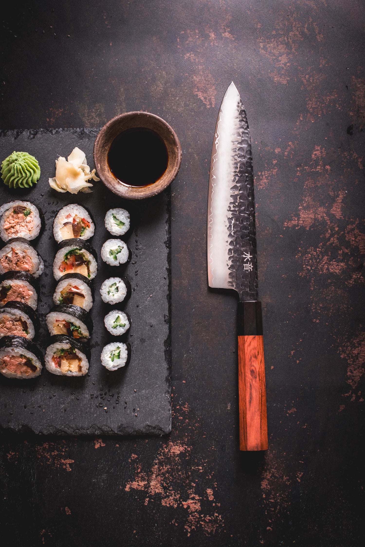 japoński nóż szefa kuchni mizuoto ręcznie kuty do sushi na prezent dla profesjonalistów drewniana rękojeść stal aus-10