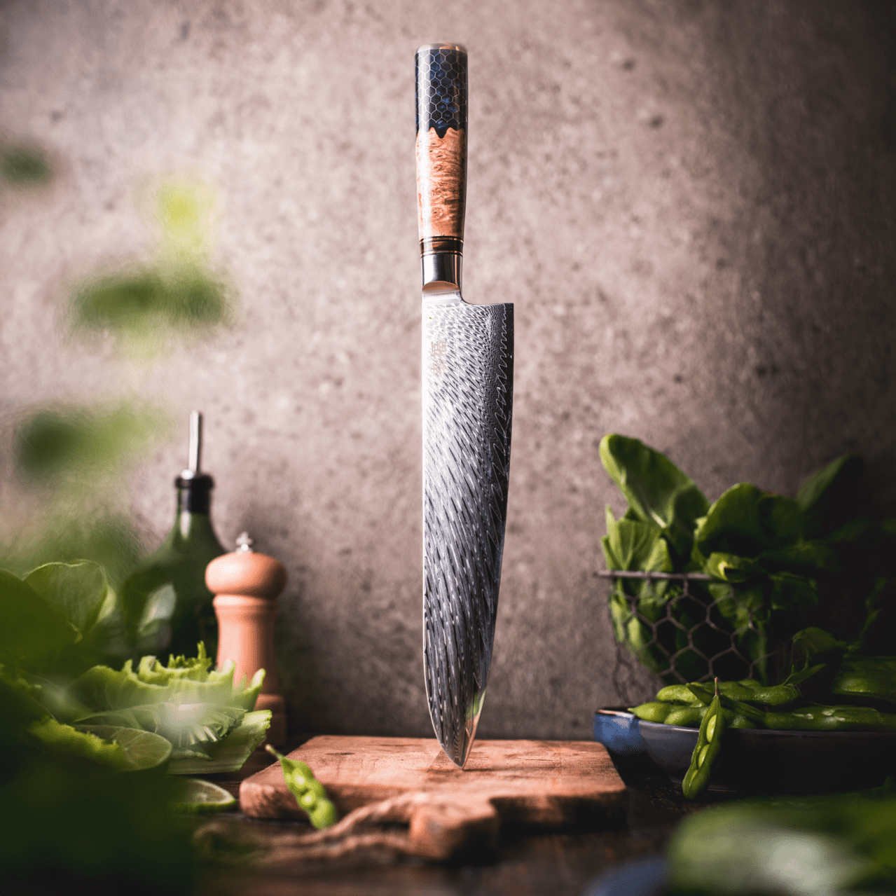 koufuku japoński nóż szefa kuchni dla kucharza dla profesjonalisty na prezent do sushi stal damasceńska aus-10 w pudełku prezentowym 