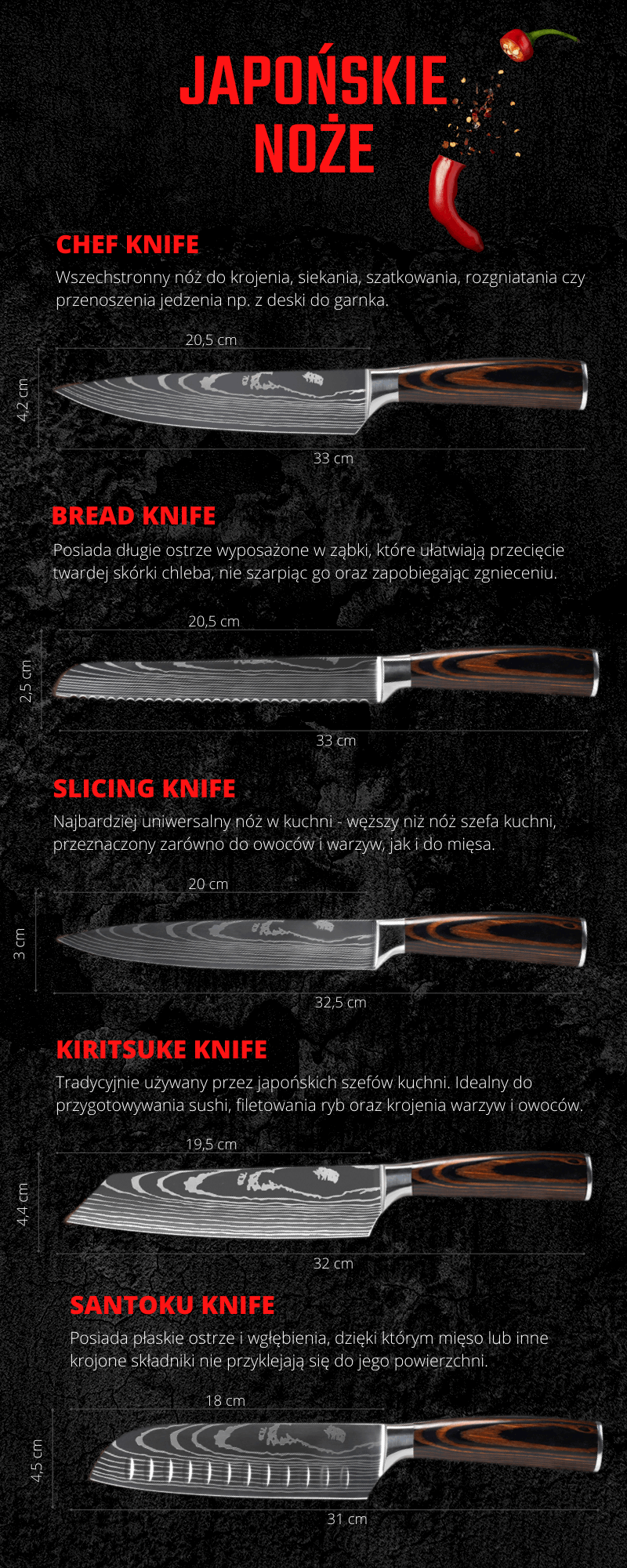 Noże japońskie zestaw 3szt. Muteki - yezey - yezey