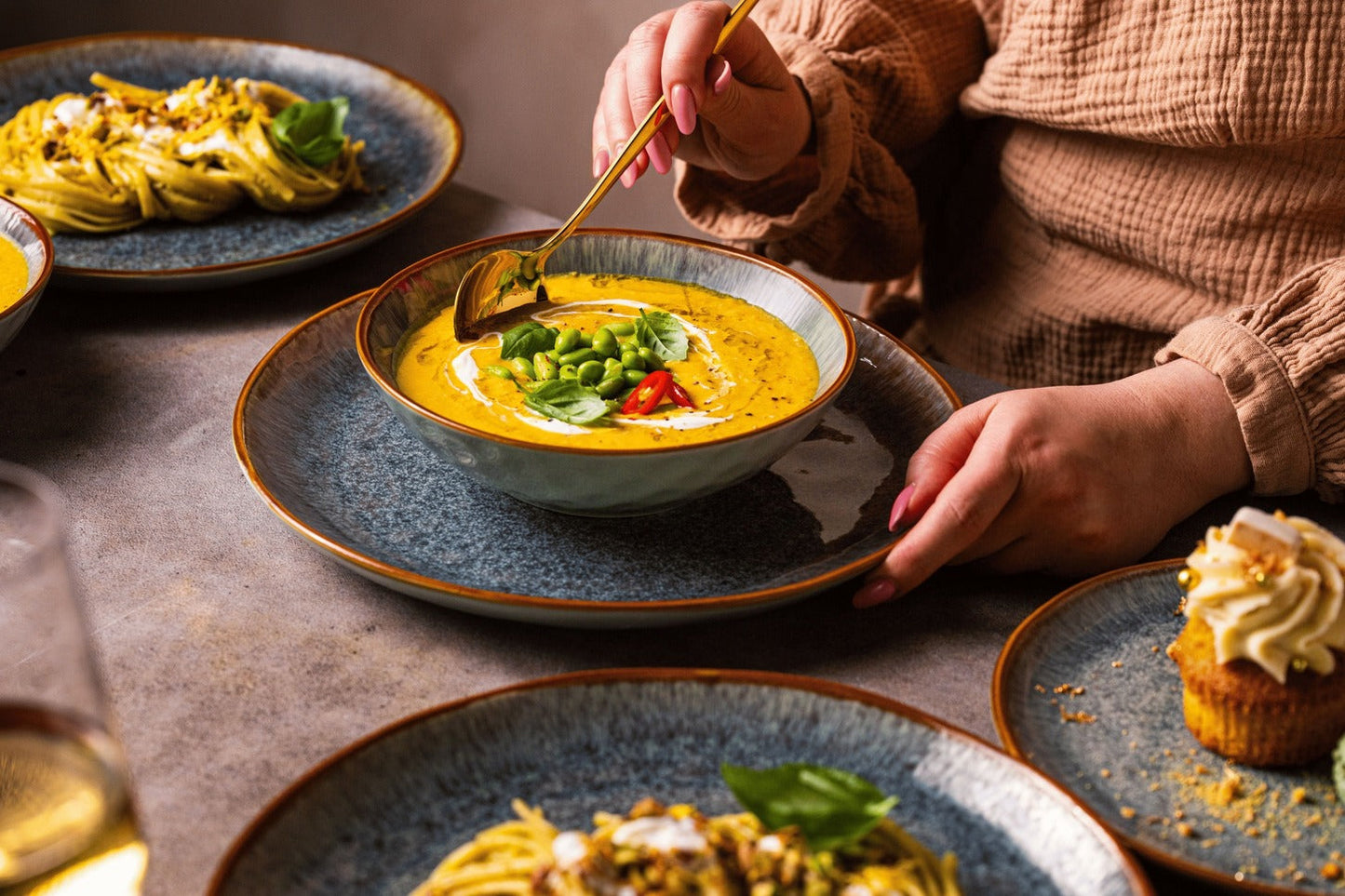 Serwis obiadowy Aokari niebiesko-biały yezey
