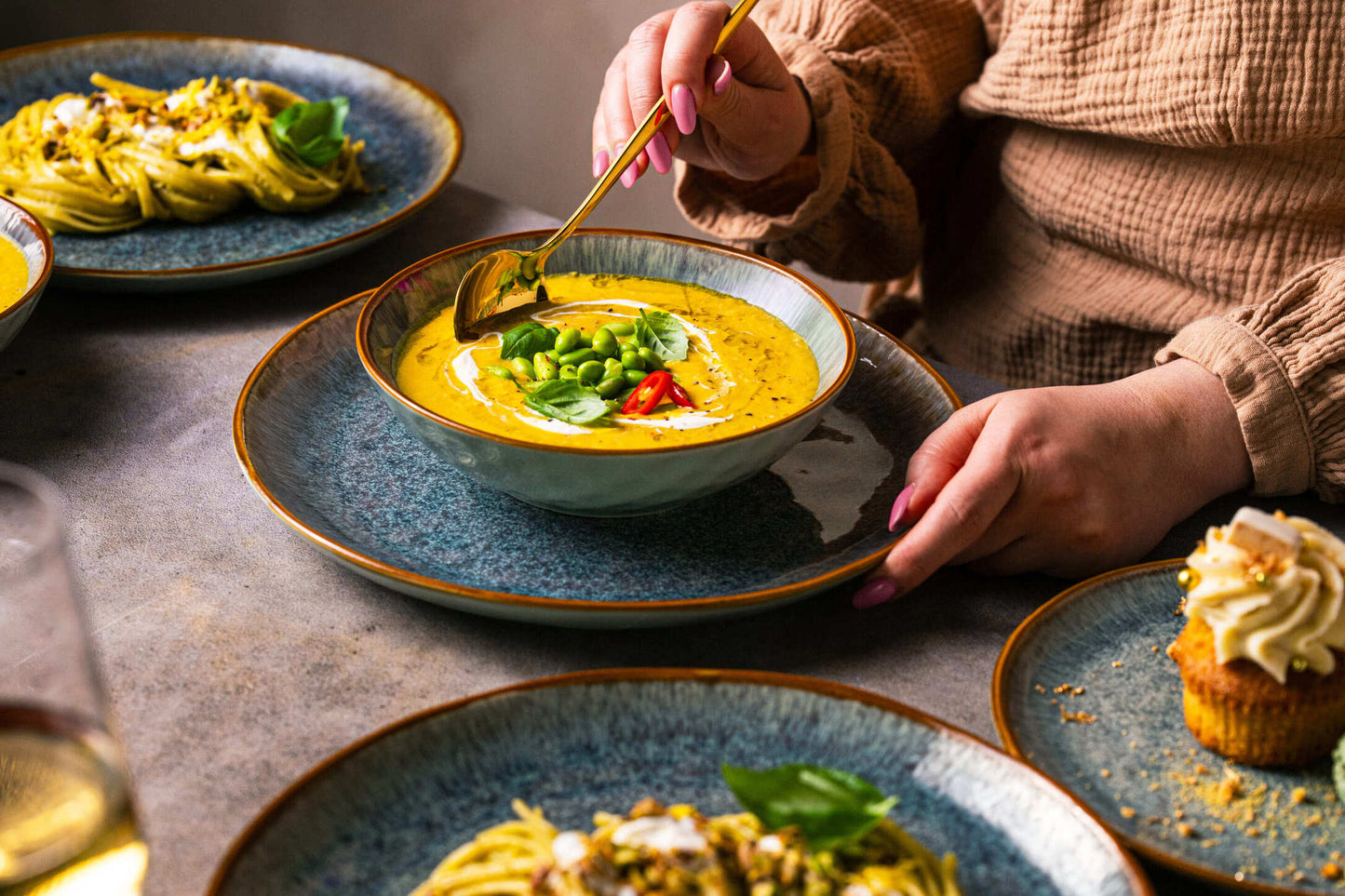 Serwis obiadowy Aokari niebiesko-biały yezey