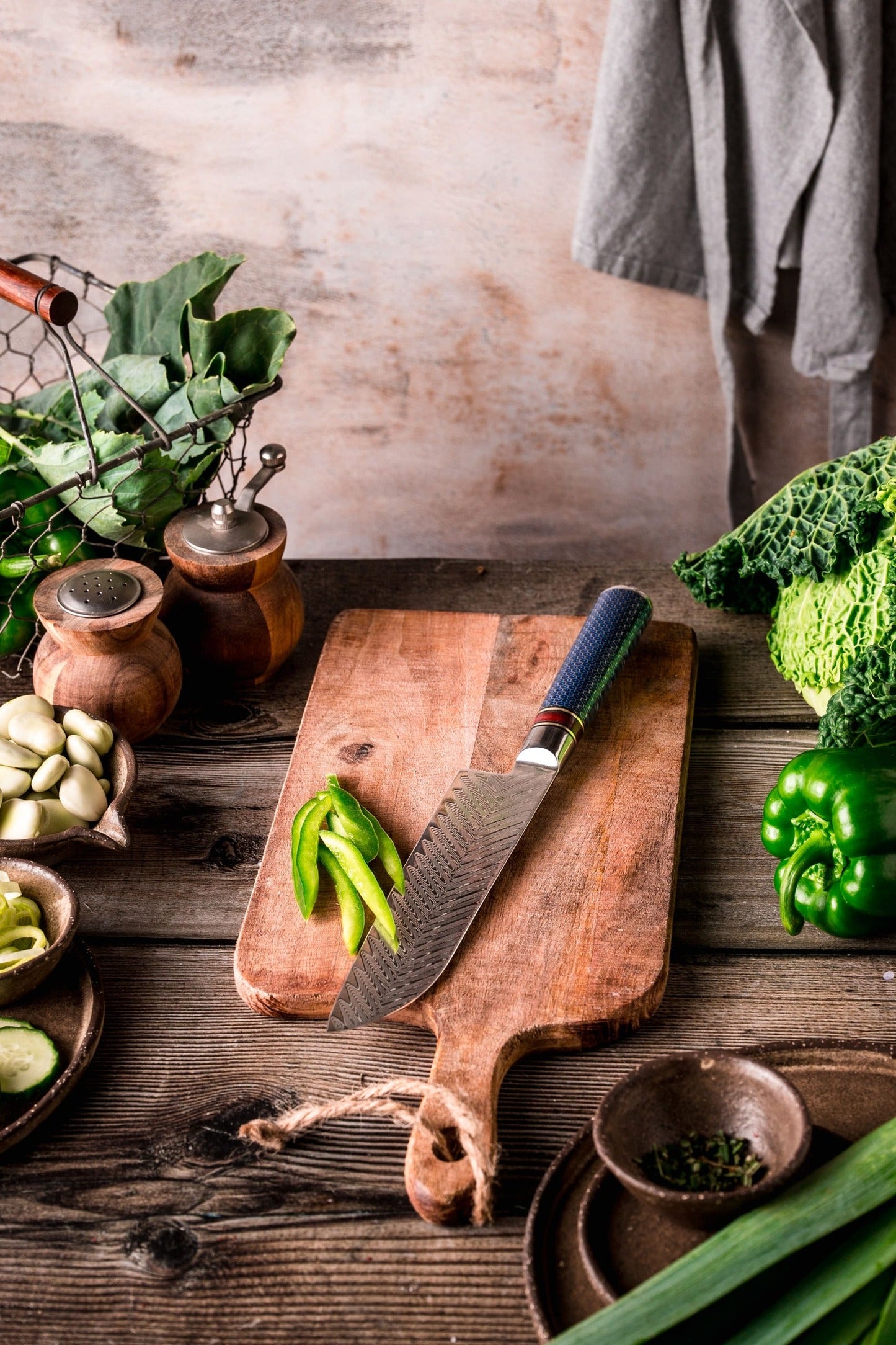 Japońska stal VG-10 Nóż Santoku Fukutsu yezey